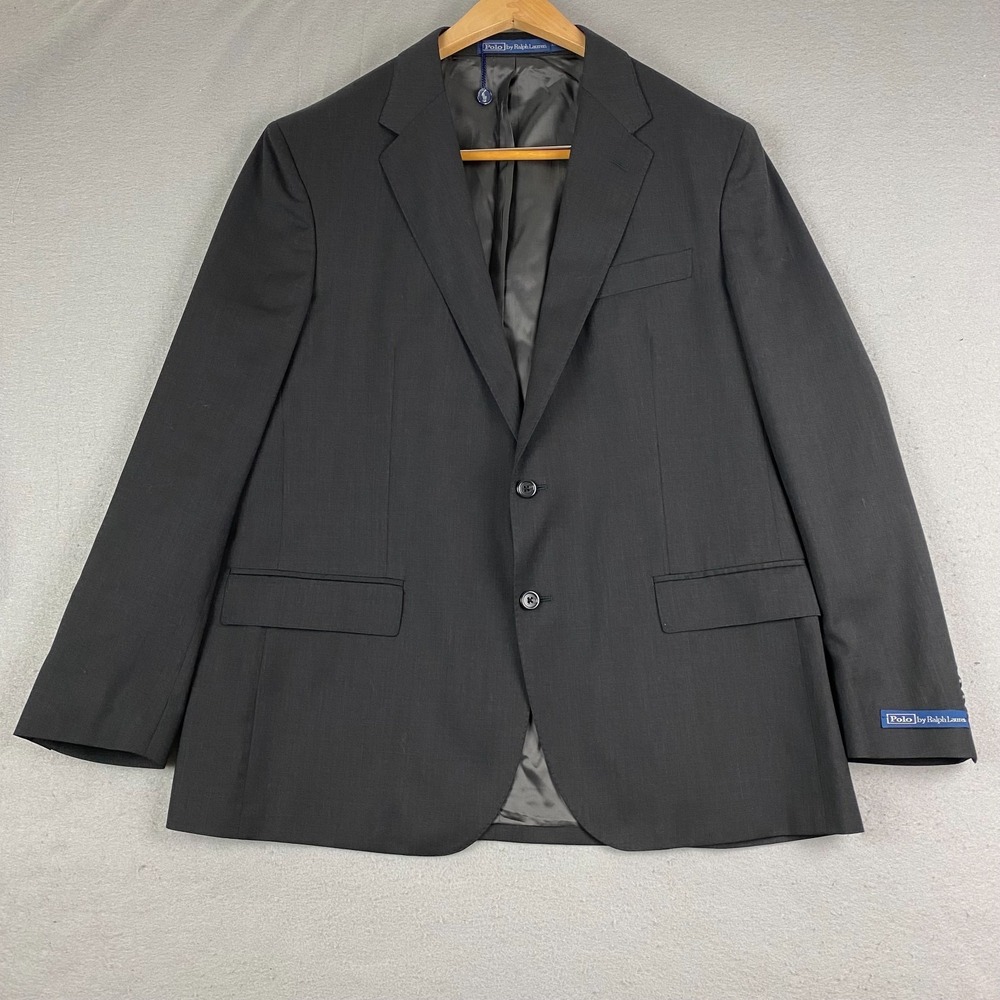 Polo mens Tailored Fit Wool Serge Suit jacket made in italy 46R Wool dark Gray